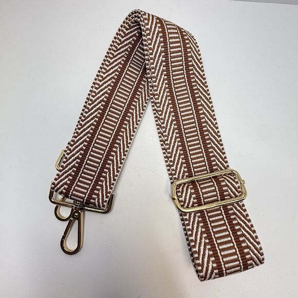 Tan And White Stripe Pattern Adjustable Crossbody Bag Strap New - Picture 4 of 5